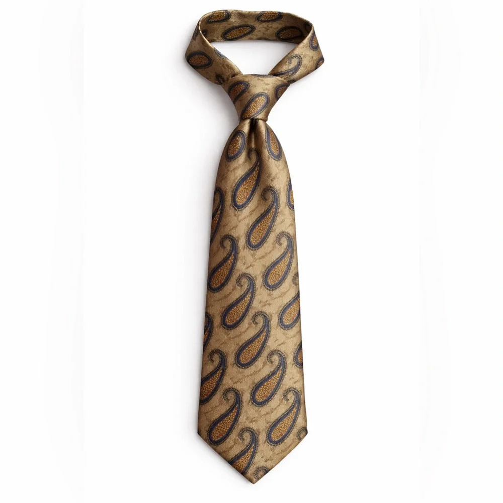 Ermenegildo Zegna Tan Silk Paisley Tie‎